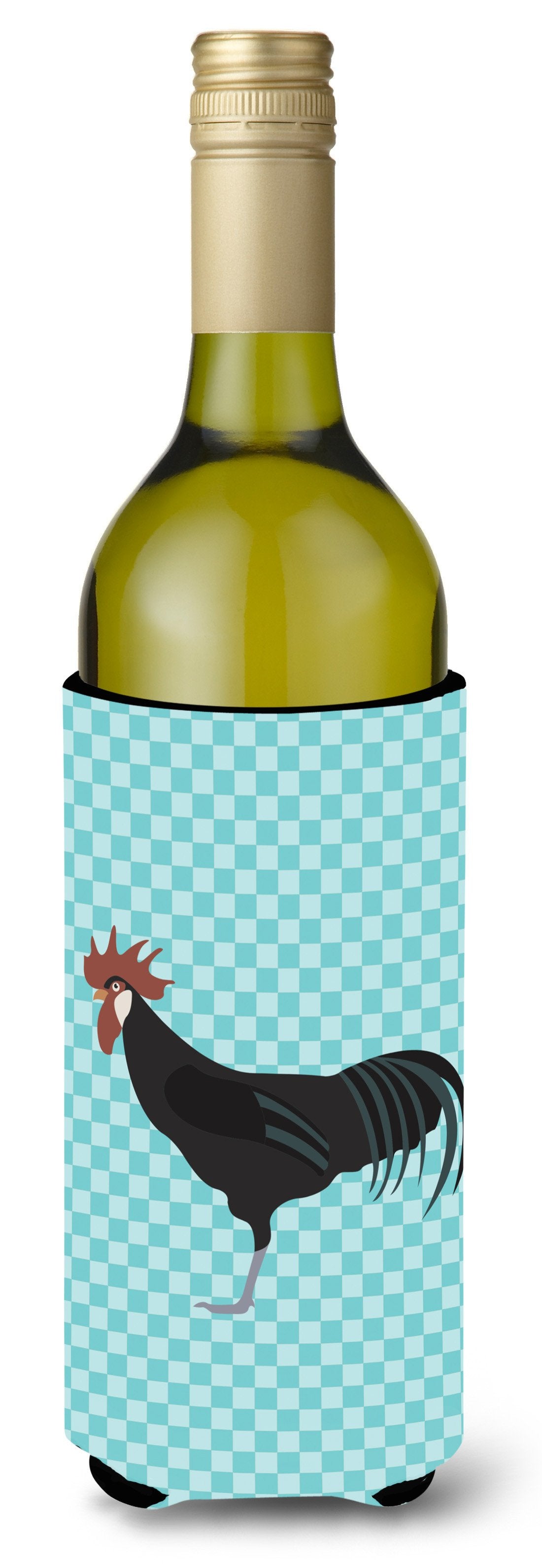 Minorca Ctalalan Chicken Blue Check Wine Bottle Beverge Insulator Hugger BB8015LITERK by Caroline&#39;s Treasures