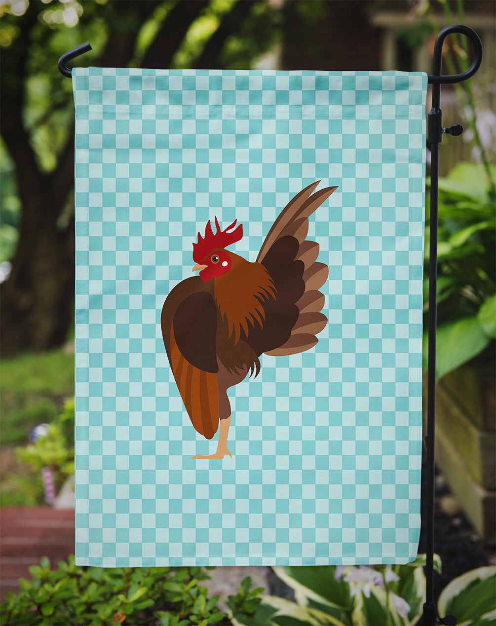 Malaysian Serama Chicken Blue Check Flag Garden Size BB8016GF