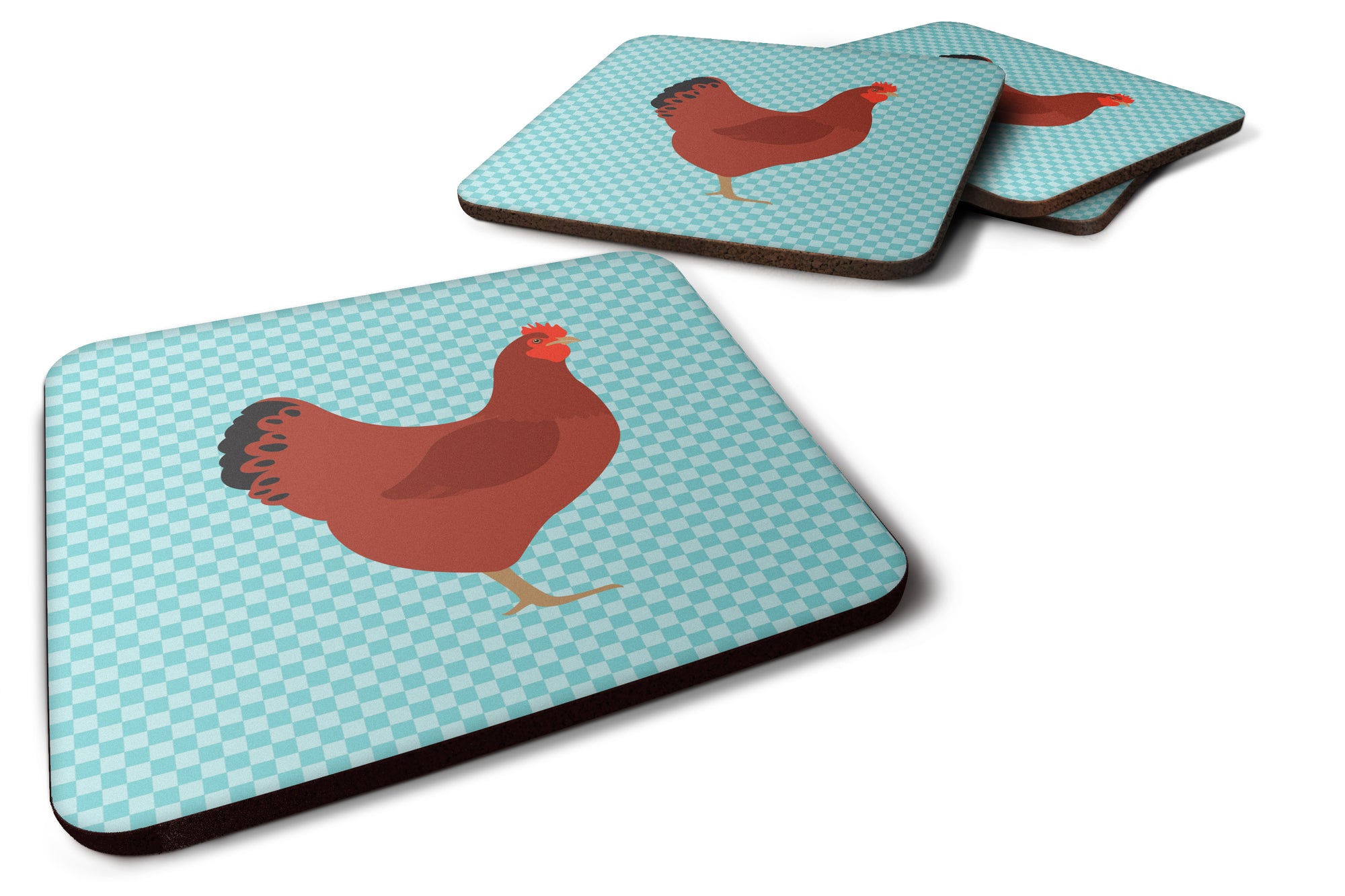 New Hampshire Red Chicken Blue Check Foam Coaster Set of 4 BB8017FC - the-store.com