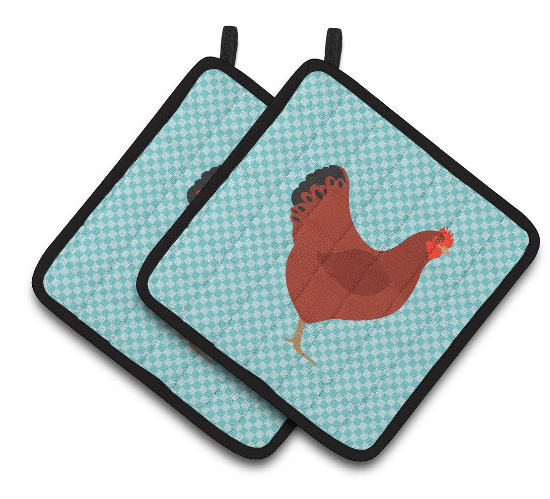 New Hampshire Red Chicken Blue Check Pair of Pot Holders BB8017PTHD by Caroline's Treasures