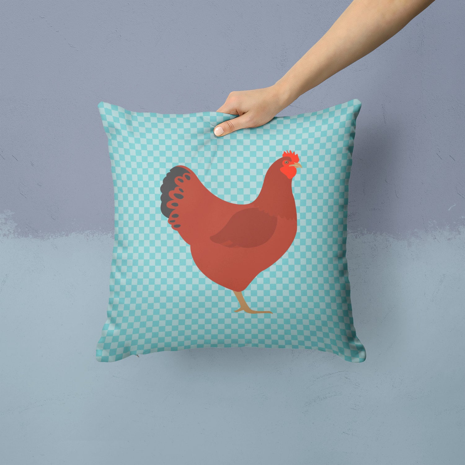 New Hampshire Red Chicken Blue Check Fabric Decorative Pillow BB8017PW1414 - the-store.com