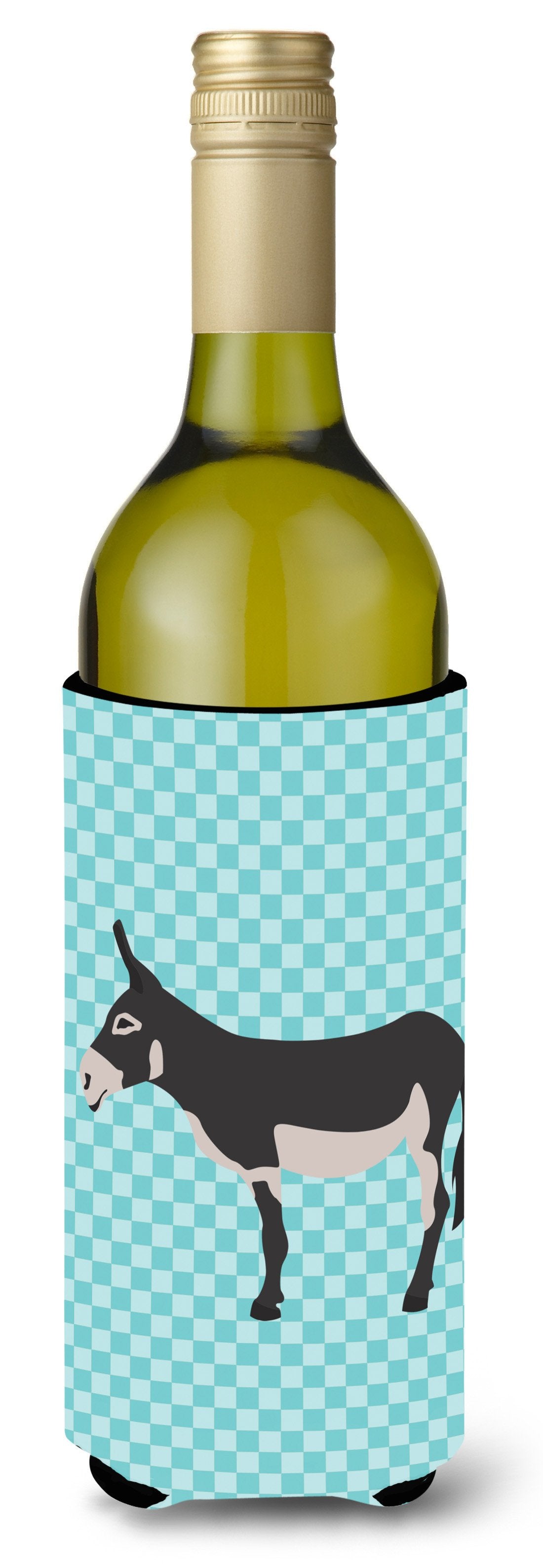 American Mammoth Jack Donkey Blue Check Wine Bottle Beverge Insulator Hugger BB8018LITERK by Caroline&#39;s Treasures