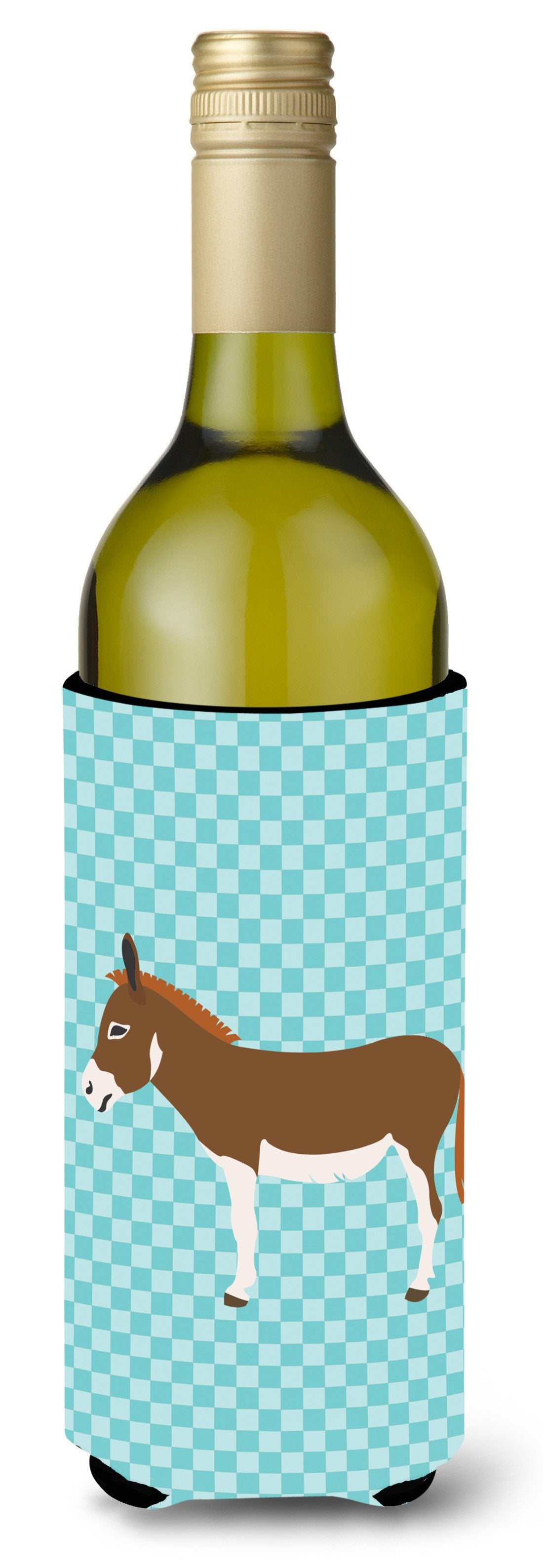 Miniature Mediterranian Donkey Blue Check Wine Bottle Beverge Insulator Hugger BB8021LITERK by Caroline&#39;s Treasures