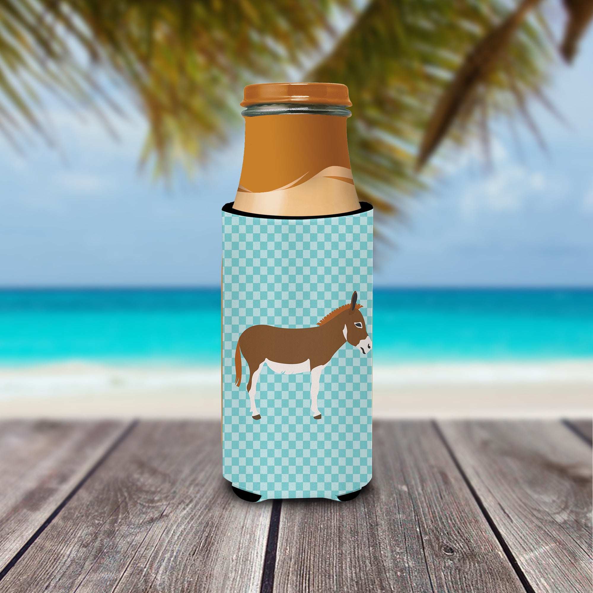 Miniature Mediterranian Donkey Blue Check  Ultra Hugger for slim cans