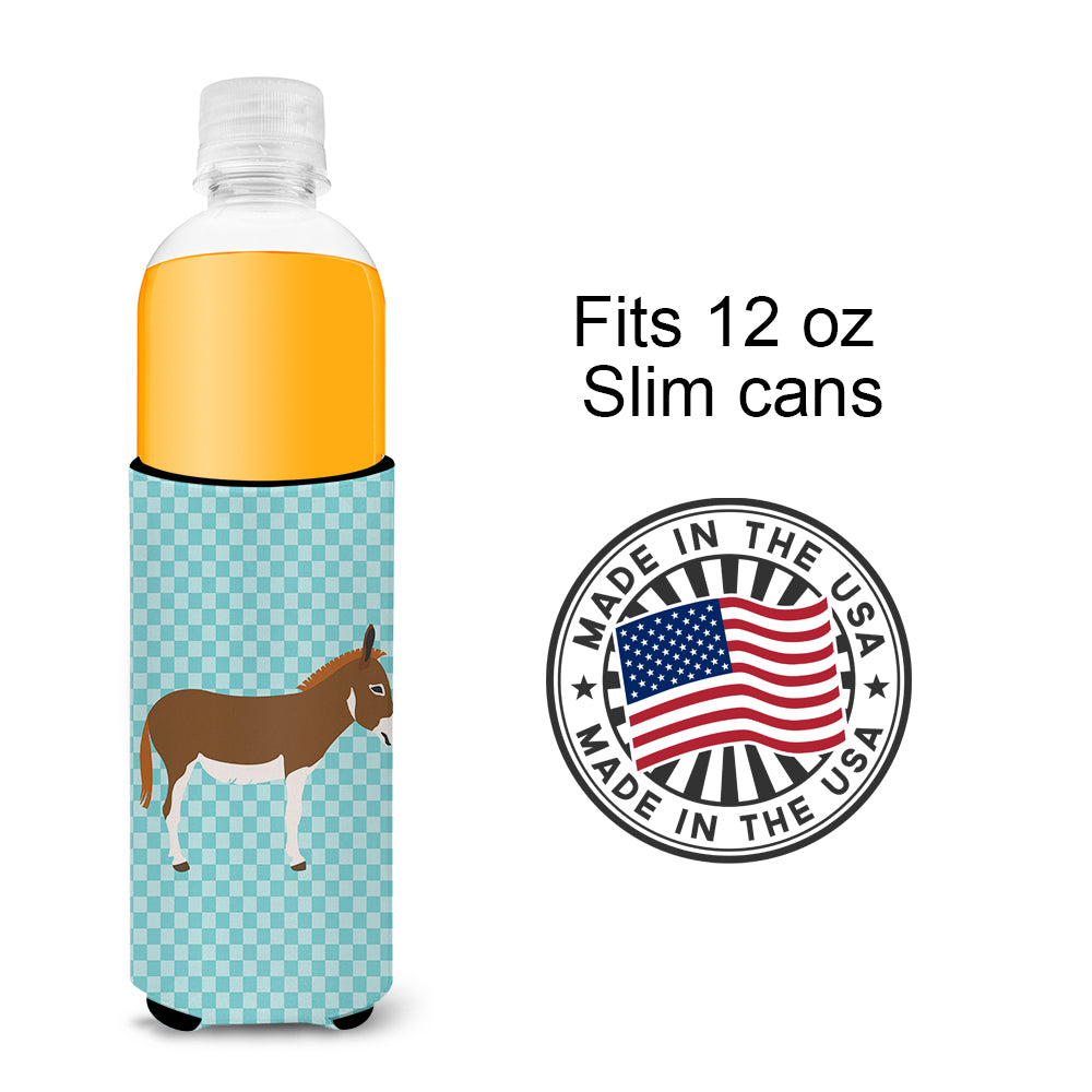 Miniature Mediterranian Donkey Blue Check  Ultra Hugger for slim cans  the-store.com.