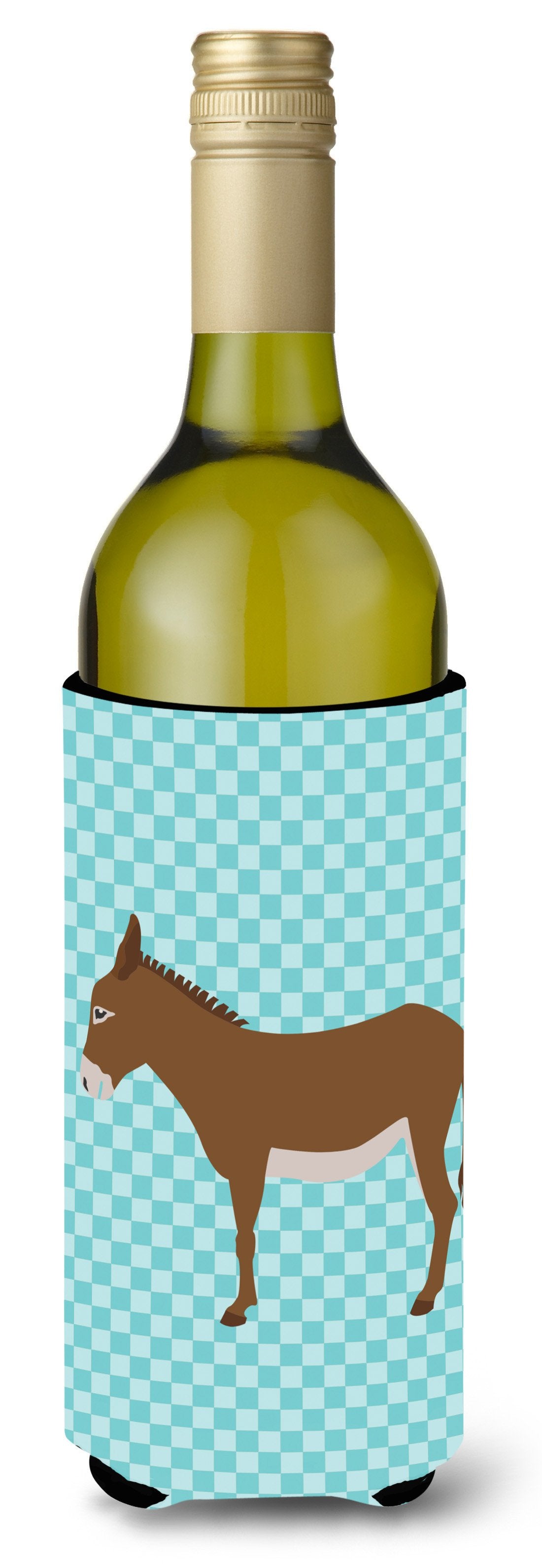 Cotentin Donkey Blue Check Wine Bottle Beverge Insulator Hugger BB8023LITERK by Caroline&#39;s Treasures