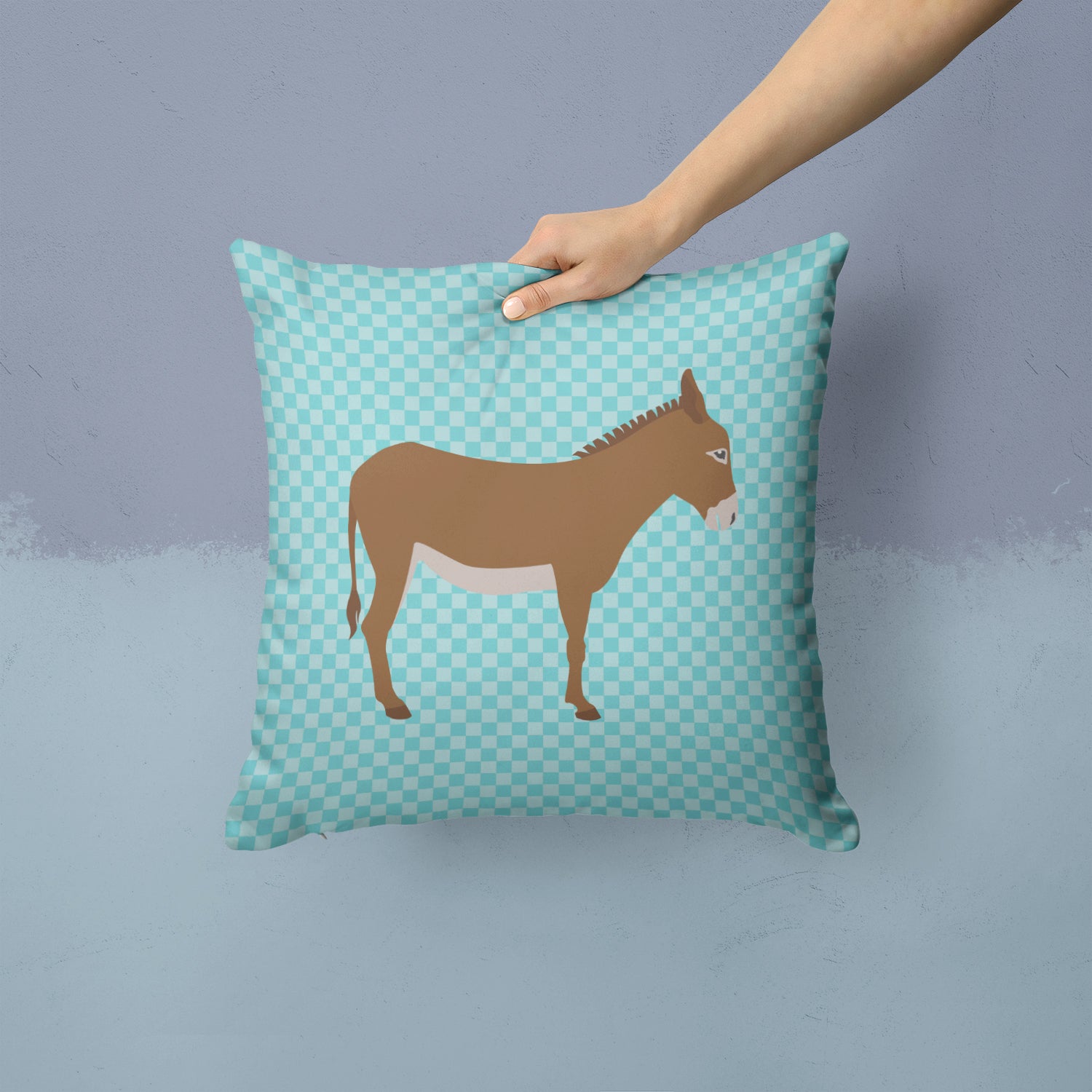 Cotentin Donkey Blue Check Fabric Decorative Pillow BB8023PW1414 - the-store.com