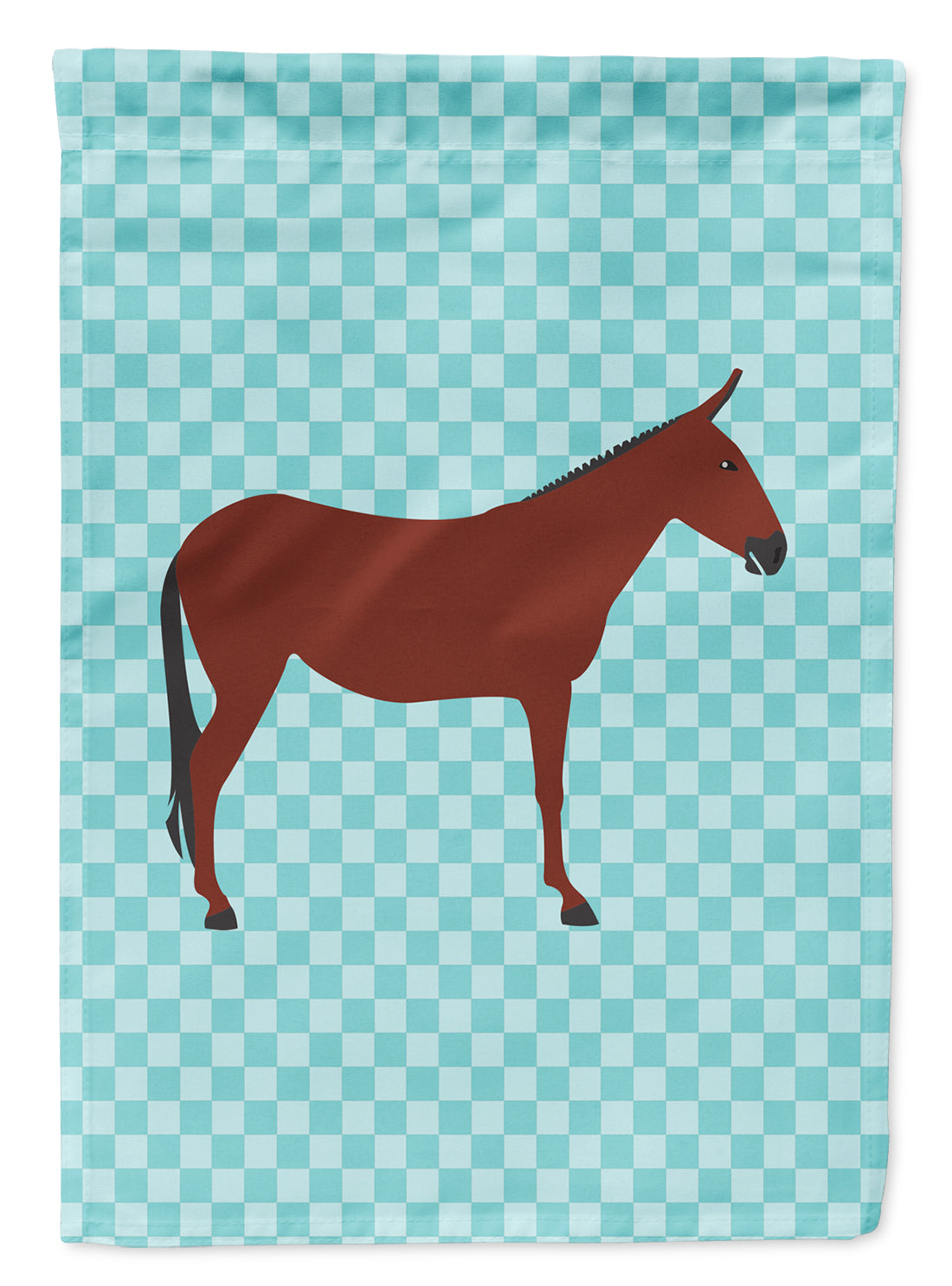 Hinny Horse Donkey Blue Check Flag Garden Size  the-store.com.