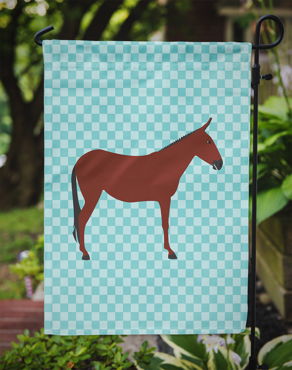 Hinny Horse Donkey Blue Check Flag Garden Size  the-store.com.