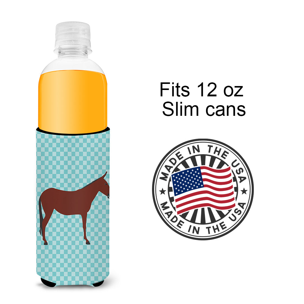 Hinny Horse Donkey Blue Check  Ultra Hugger for slim cans  the-store.com.