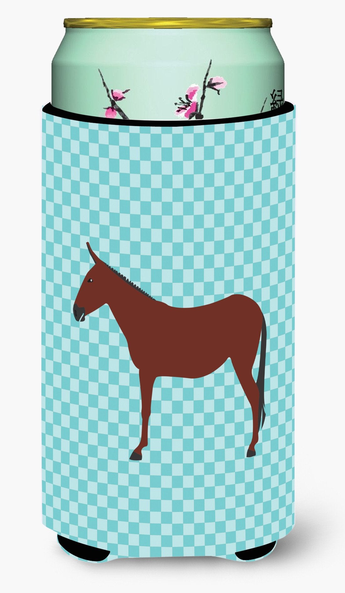 Hinny Horse Donkey Blue Check Tall Boy Beverage Insulator Hugger BB8024TBC by Caroline&#39;s Treasures
