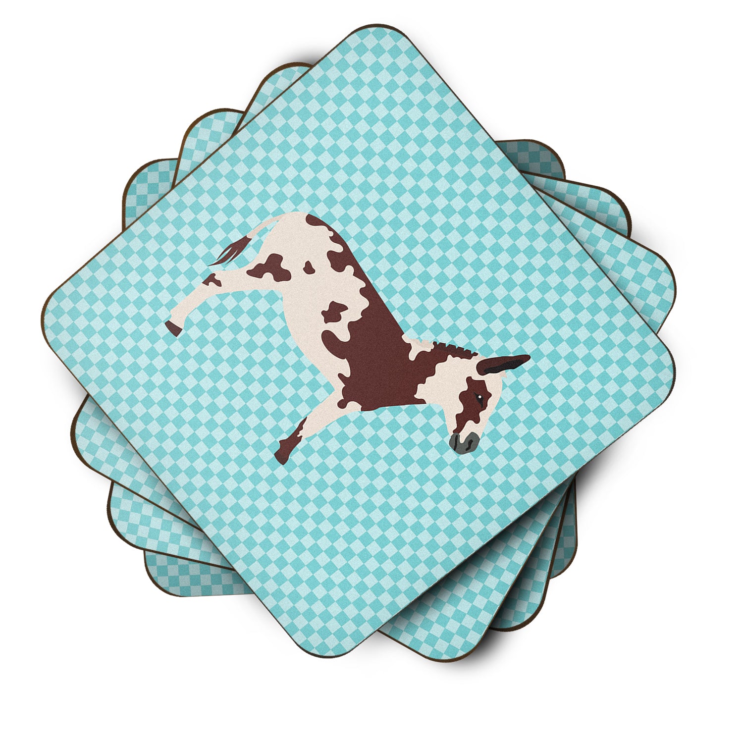 American Spotted Donkey Blue Check Foam Coaster Set of 4 BB8025FC - the-store.com