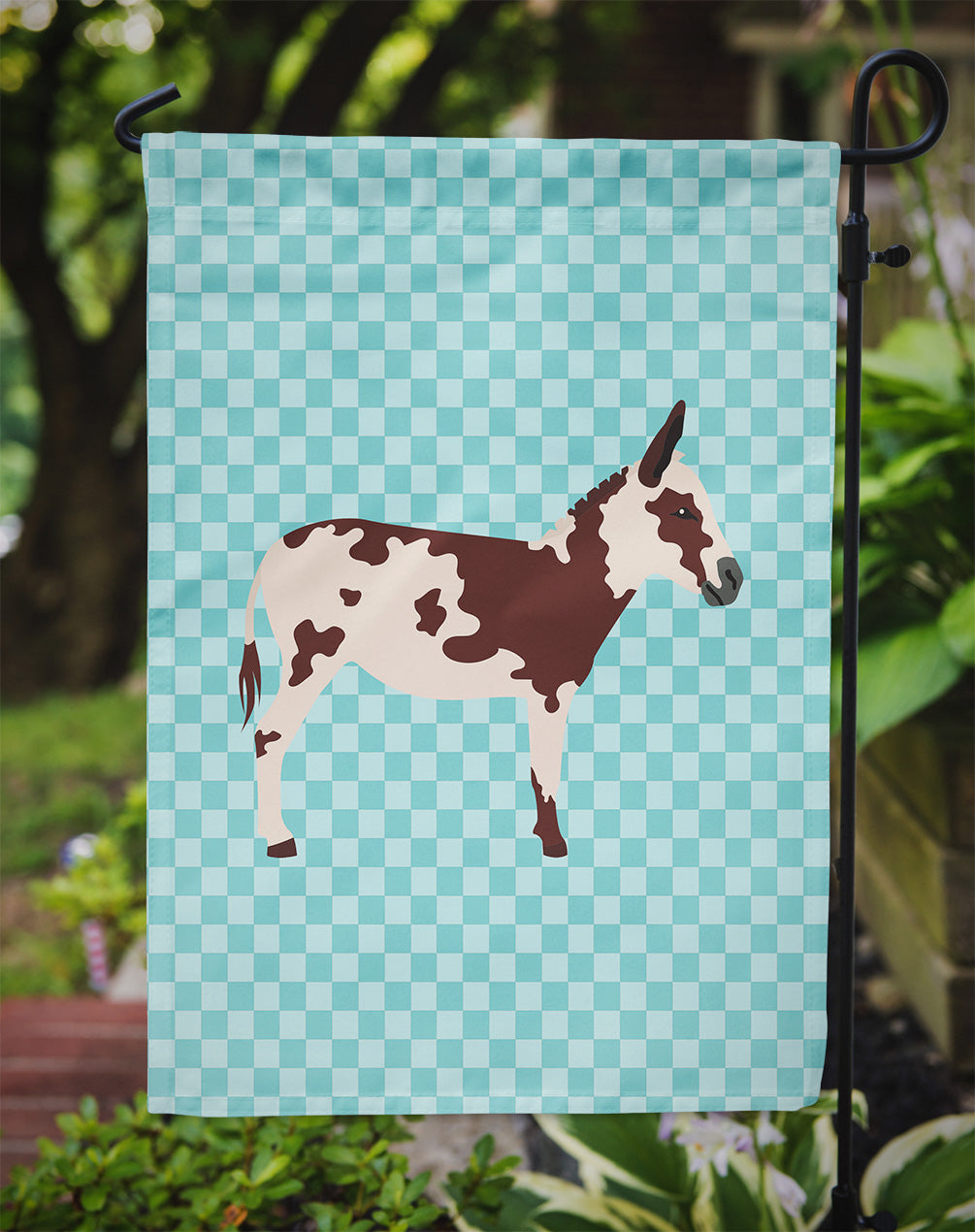 American Spotted Donkey Blue Check Flag Garden Size  the-store.com.