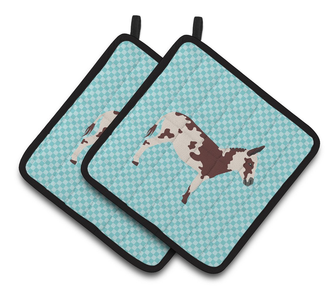 American Spotted Donkey Blue Check Pair of Pot Holders BB8025PTHD by Caroline&#39;s Treasures