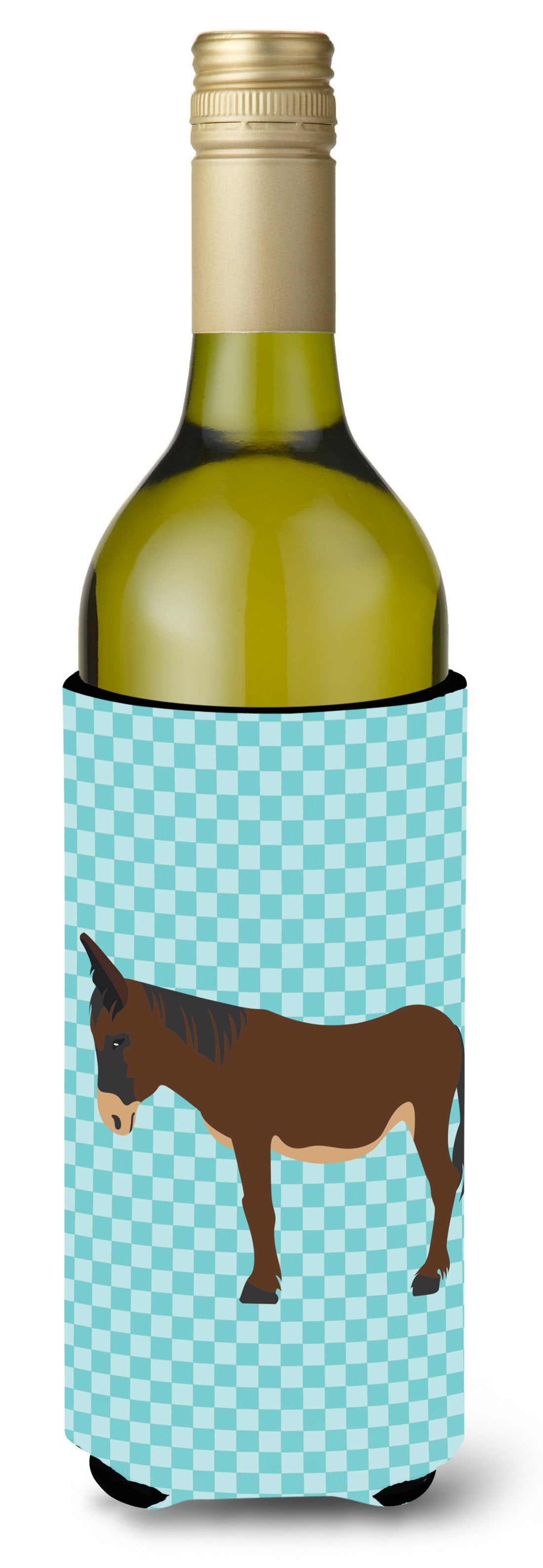 Zamorano-Leones Donkey Blue Check Wine Bottle Beverge Insulator Hugger BB8027LITERK by Caroline&#39;s Treasures