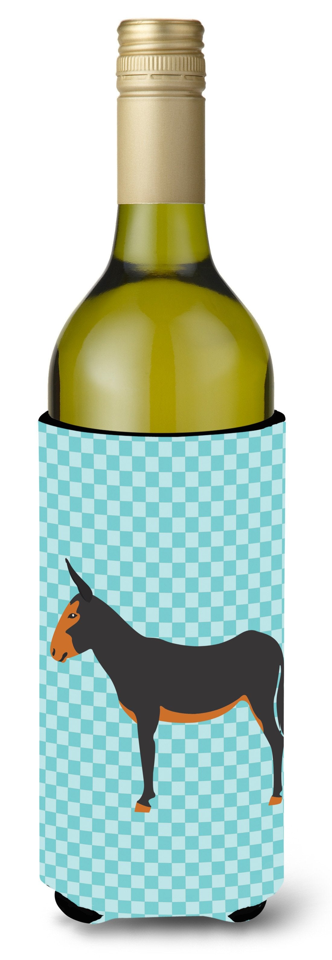Catalan Donkey Blue Check Wine Bottle Beverge Insulator Hugger BB8029LITERK by Caroline&#39;s Treasures