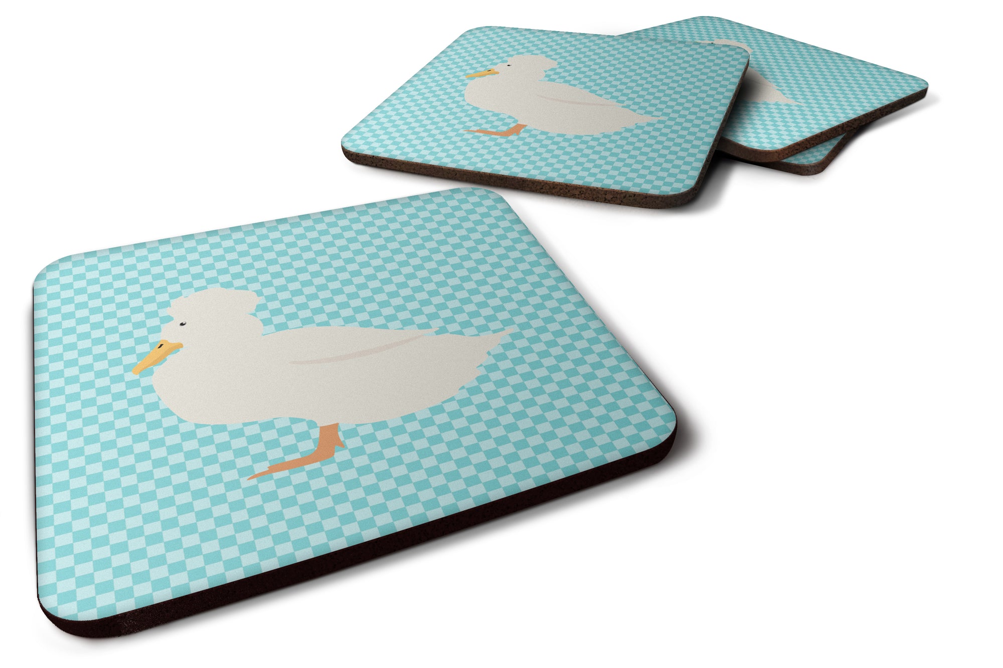 Crested Duck Blue Check Foam Coaster Set of 4 BB8031FC - the-store.com