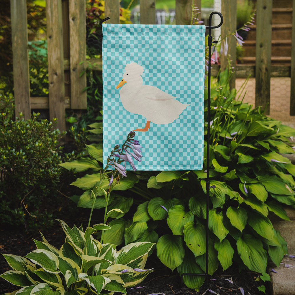 Crested Duck Blue Check Flag Garden Size  the-store.com.
