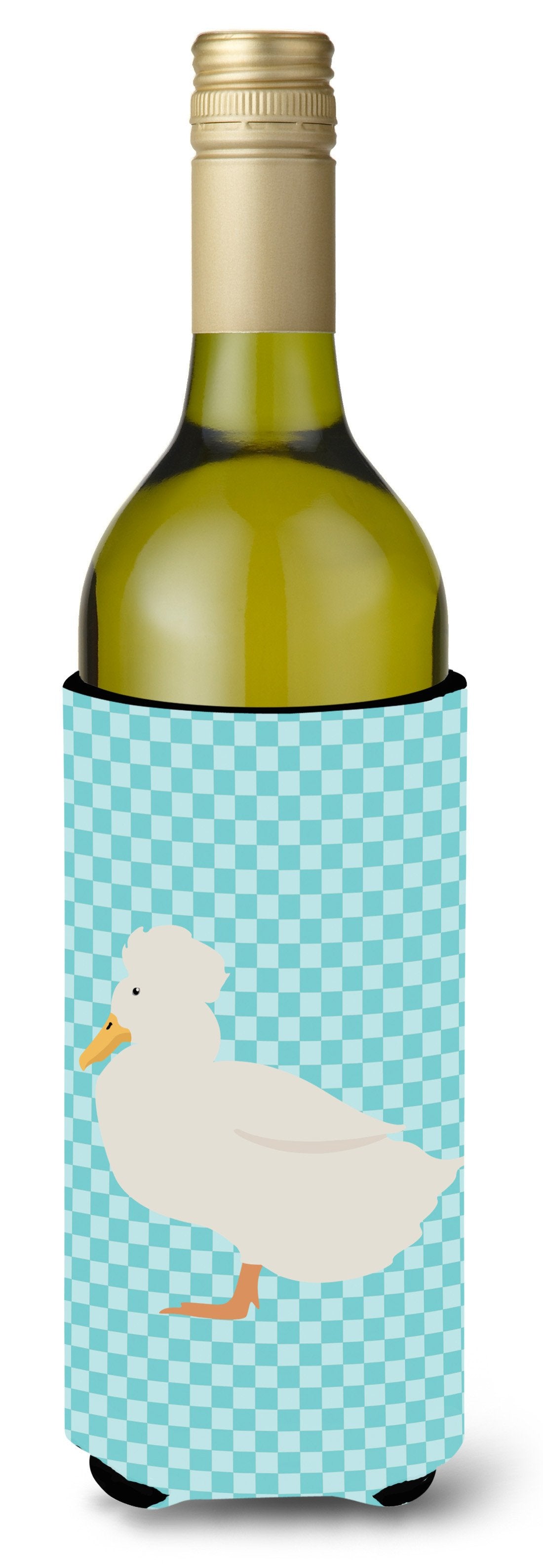 Crested Duck Blue Check Wine Bottle Beverge Insulator Hugger BB8031LITERK by Caroline&#39;s Treasures