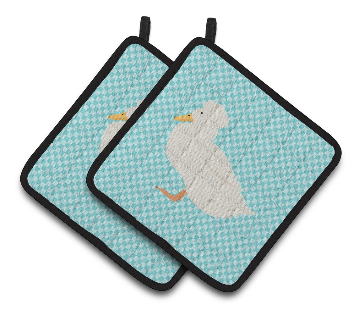 Crested Duck Blue Check Pair of Pot Holders BB8031PTHD by Caroline&#39;s Treasures