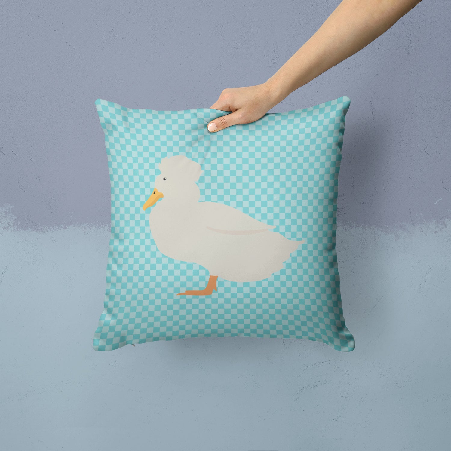 Crested Duck Blue Check Fabric Decorative Pillow BB8031PW1414 - the-store.com
