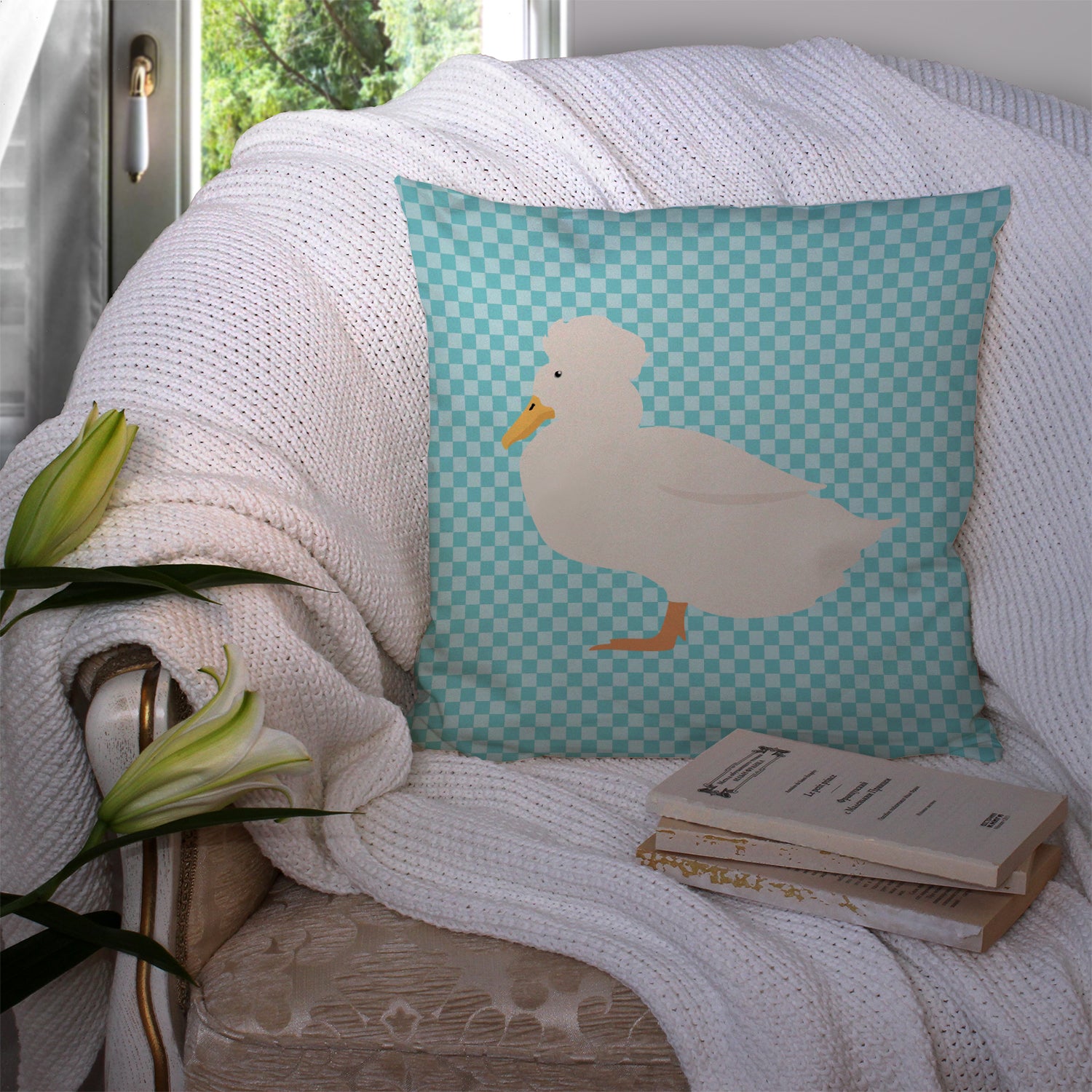 Crested Duck Blue Check Fabric Decorative Pillow BB8031PW1414 - the-store.com