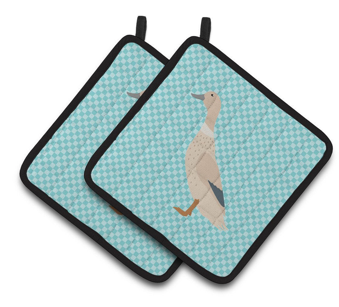 West Harlequin Duck Blue Check Pair of Pot Holders BB8032PTHD by Caroline&#39;s Treasures