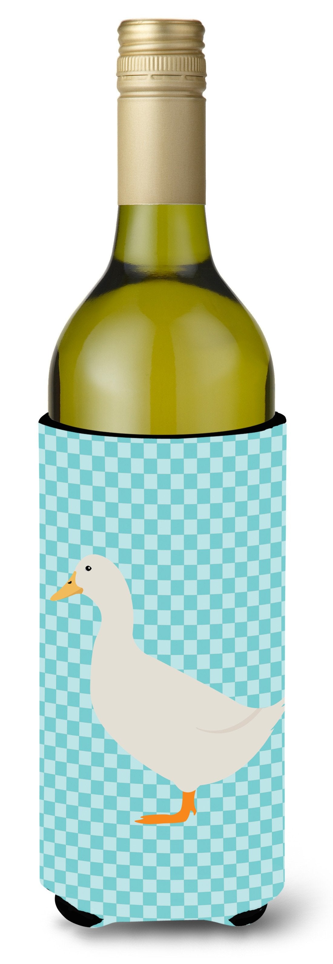 American Pekin Duck Blue Check Wine Bottle Beverge Insulator Hugger BB8034LITERK by Caroline&#39;s Treasures