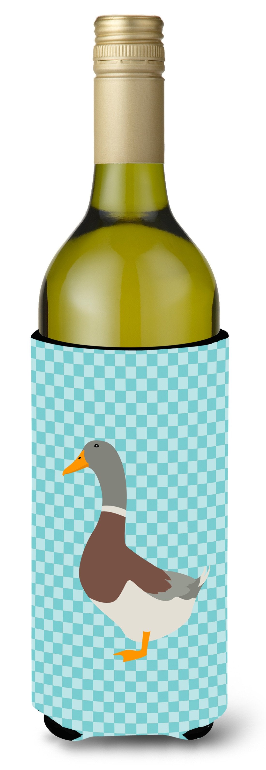 Saxony Sachsenente Duck Blue Check Wine Bottle Beverge Insulator Hugger BB8037LITERK by Caroline&#39;s Treasures