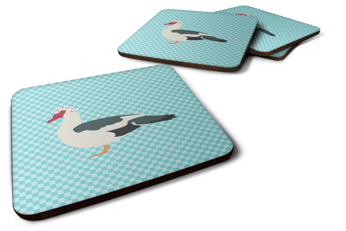 Muscovy Duck Blue Check Foam Coaster Set of 4 BB8038FC - the-store.com