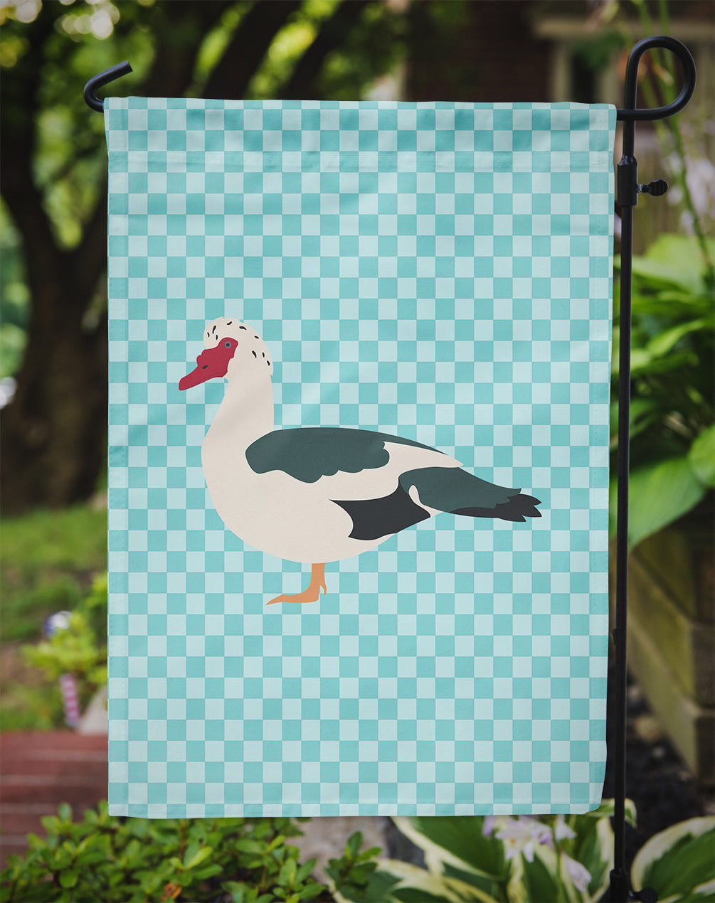 Muscovy Duck Blue Check Flag Garden Size  the-store.com.