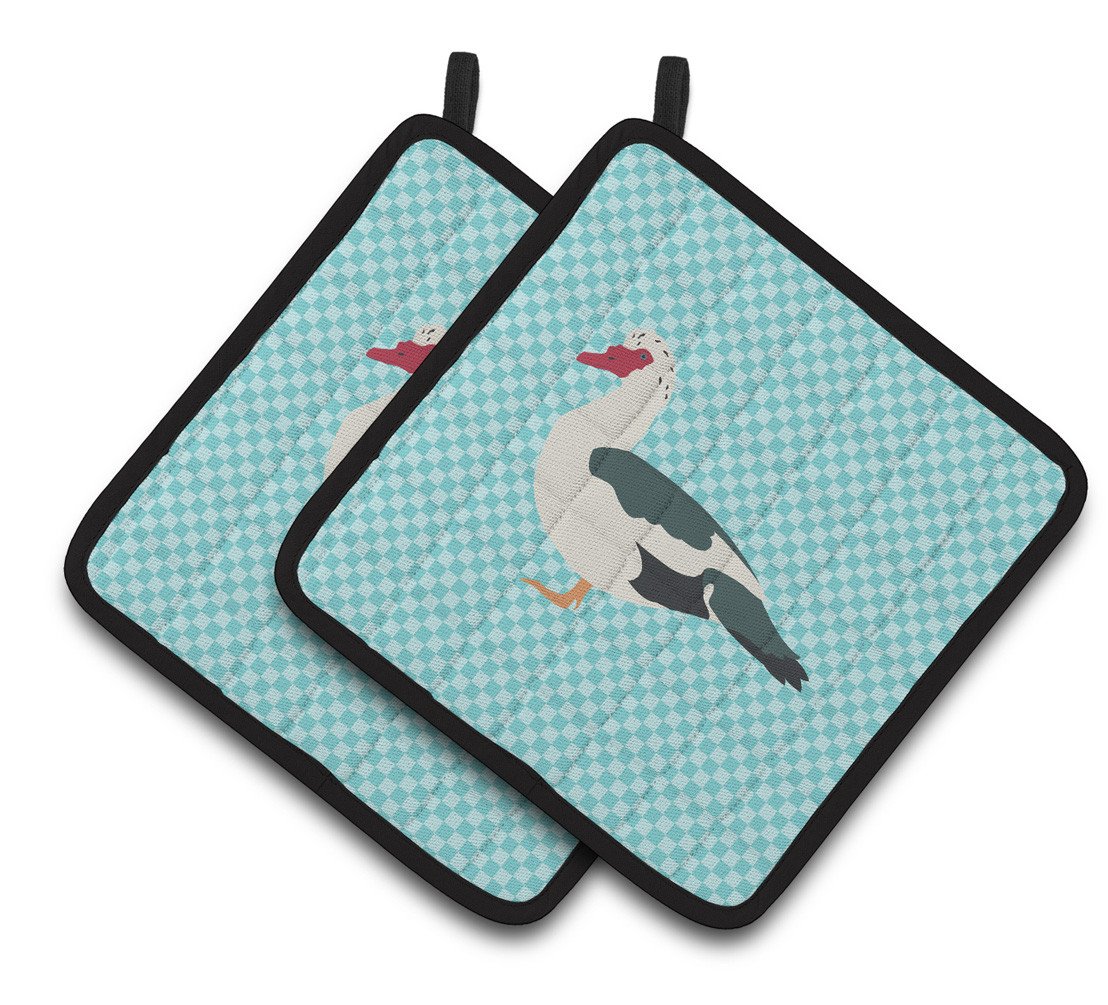 Muscovy Duck Blue Check Pair of Pot Holders BB8038PTHD by Caroline&#39;s Treasures