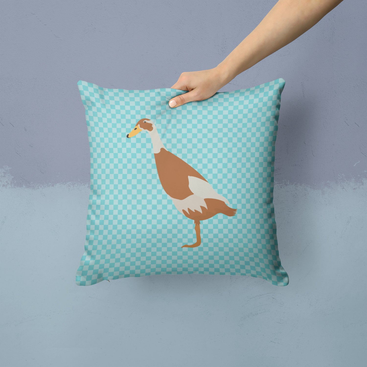 Indian Runner Duck Blue Check Fabric Decorative Pillow BB8039PW1414 - the-store.com