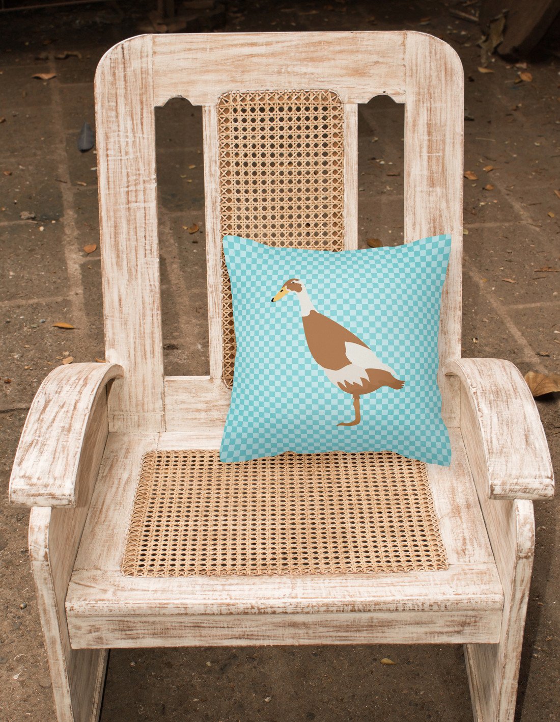 Indian Runner Duck Blue Check Fabric Decorative Pillow BB8039PW1818 by Caroline's Treasures