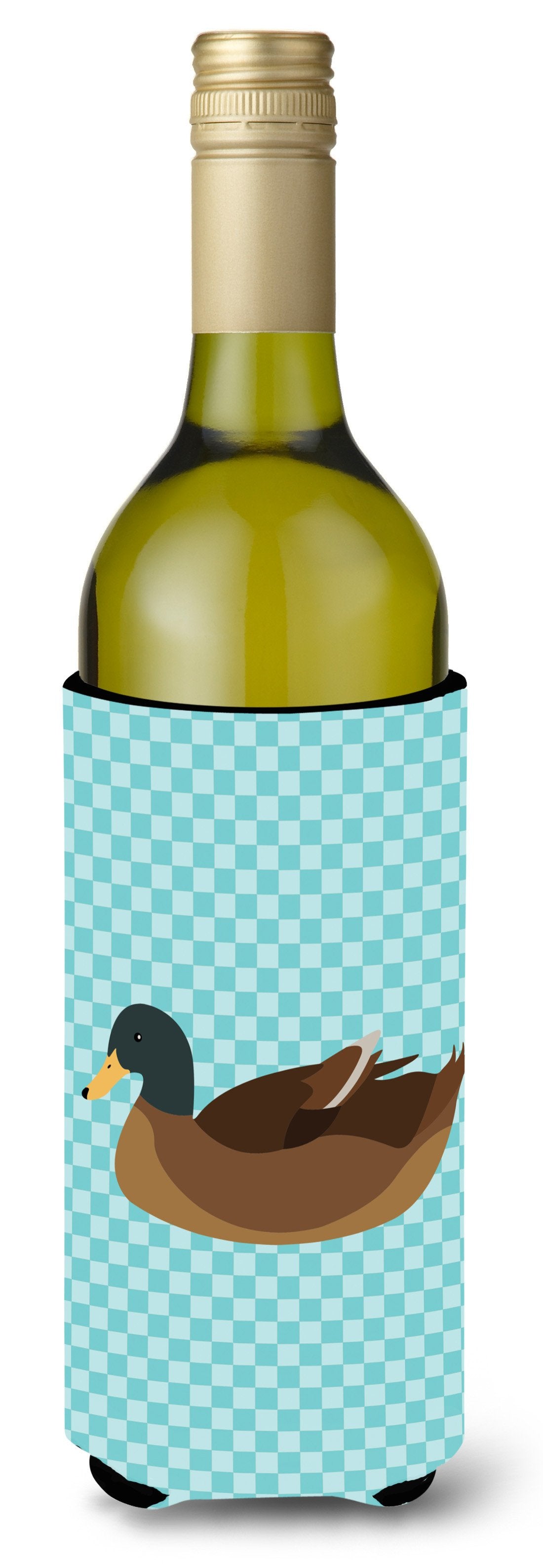 Khaki Campbell Duck Blue Check Wine Bottle Beverge Insulator Hugger BB8040LITERK by Caroline&#39;s Treasures