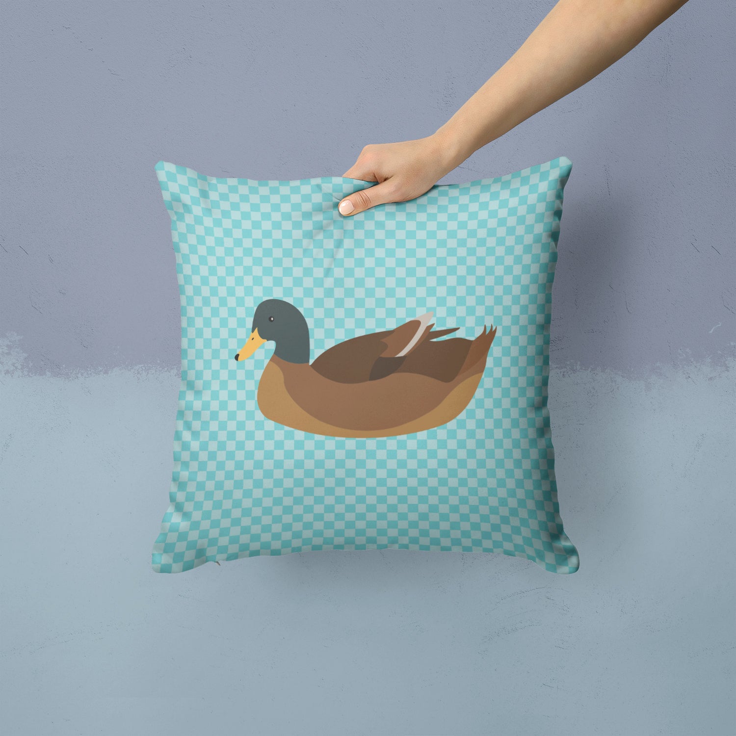 Khaki Campbell Duck Blue Check Fabric Decorative Pillow BB8040PW1414 - the-store.com