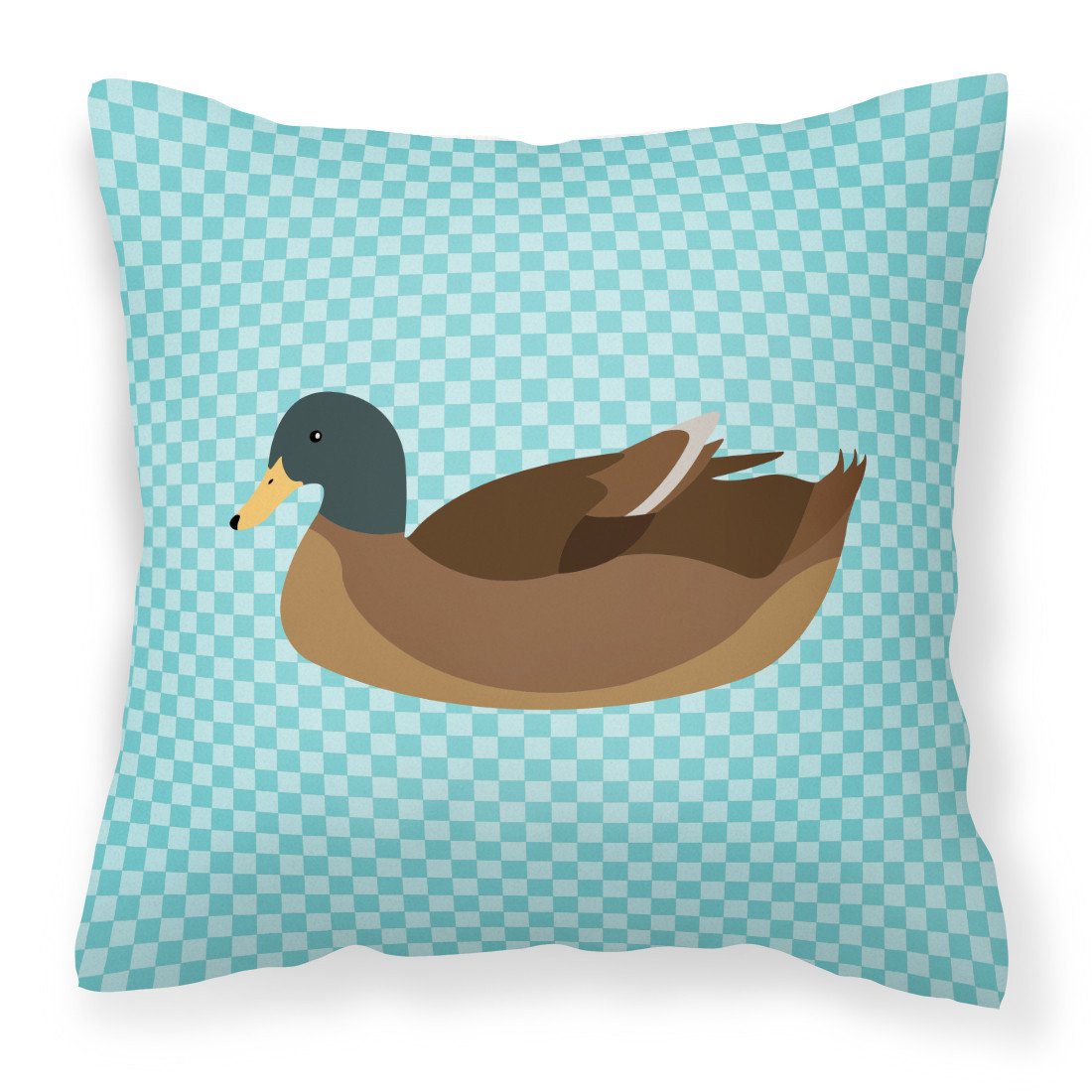 Khaki Campbell Duck Blue Check Fabric Decorative Pillow BB8040PW1818 by Caroline&#39;s Treasures