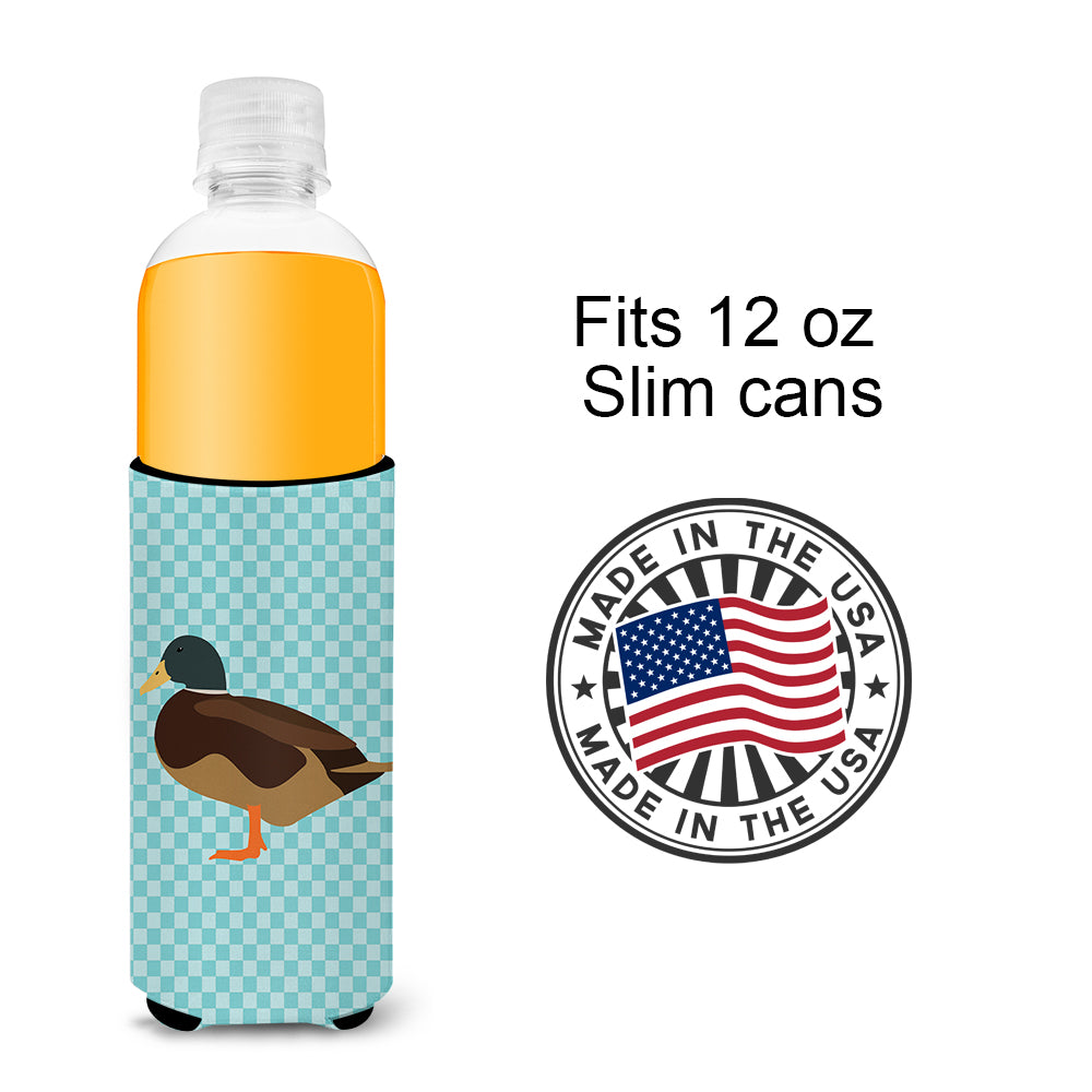 Silver Bantam Duck Blue Check  Ultra Hugger for slim cans