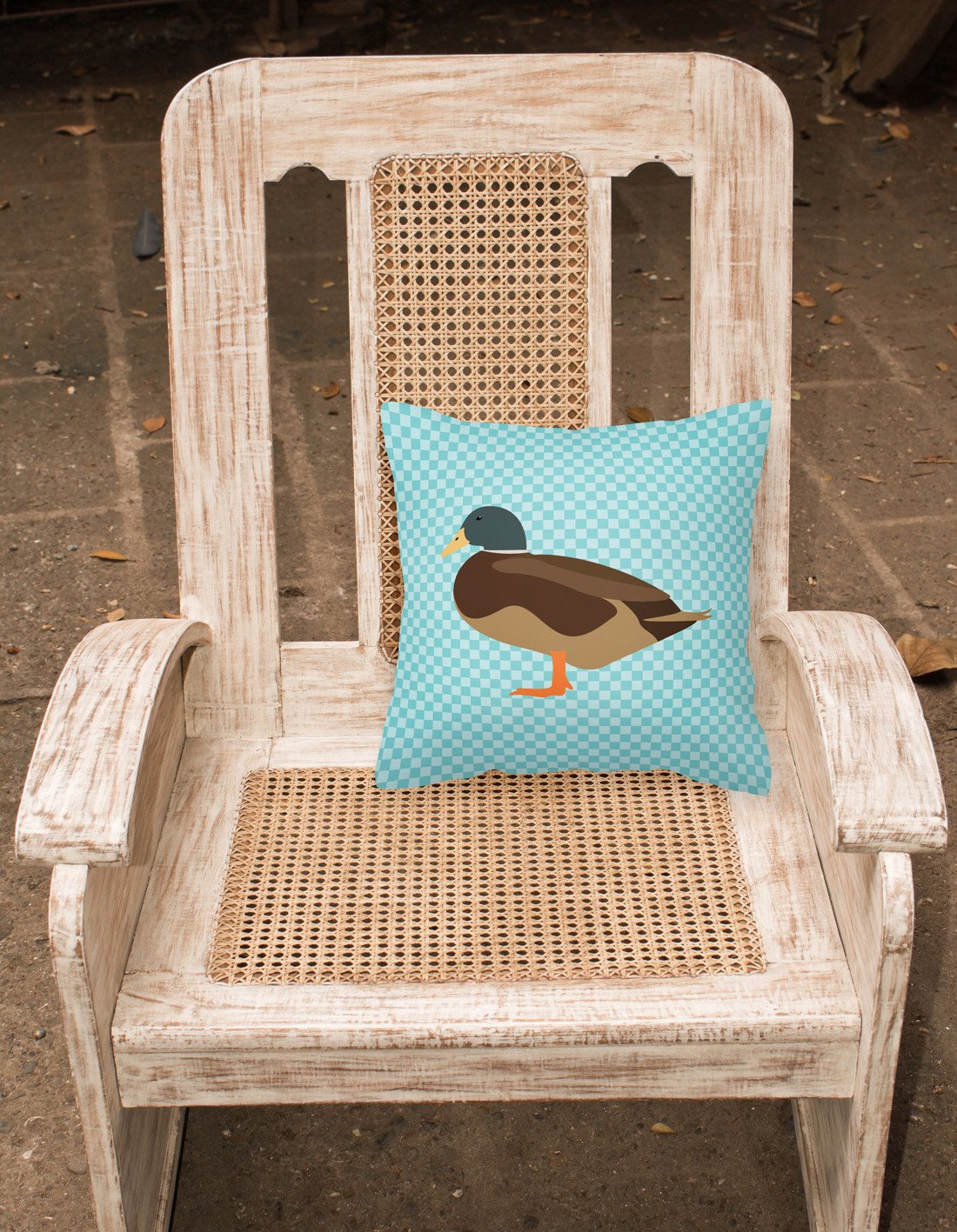 Silver Bantam Duck Blue Check Fabric Decorative Pillow BB8041PW1818 by Caroline's Treasures
