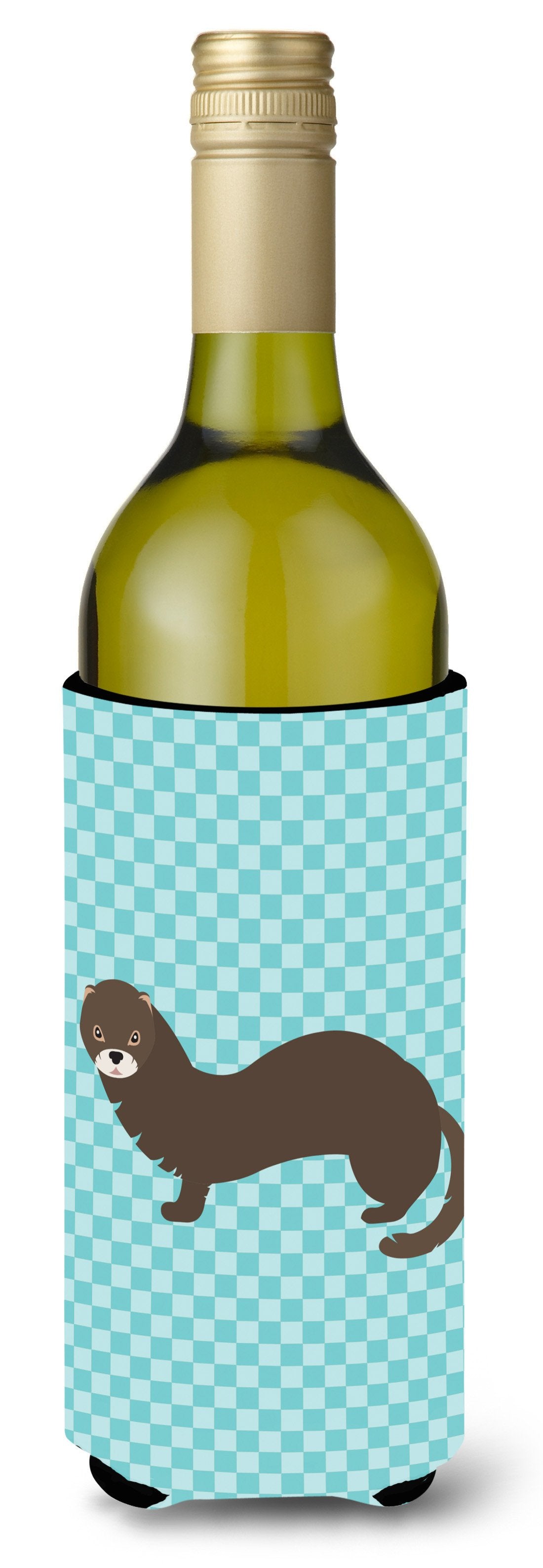 Russian or European Mink Blue Check Wine Bottle Beverge Insulator Hugger BB8042LITERK by Caroline&#39;s Treasures