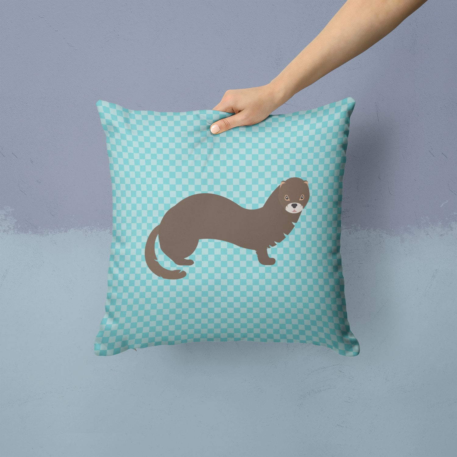 Russian or European Mink Blue Check Fabric Decorative Pillow BB8042PW1414 - the-store.com