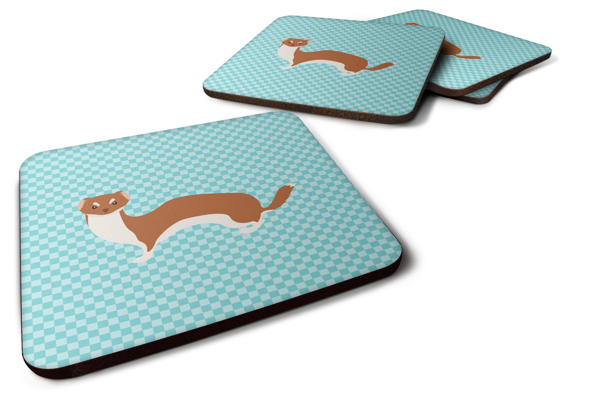 Set of 4 Weasel Blue Check Foam Coasters Set of 4 - the-store.com