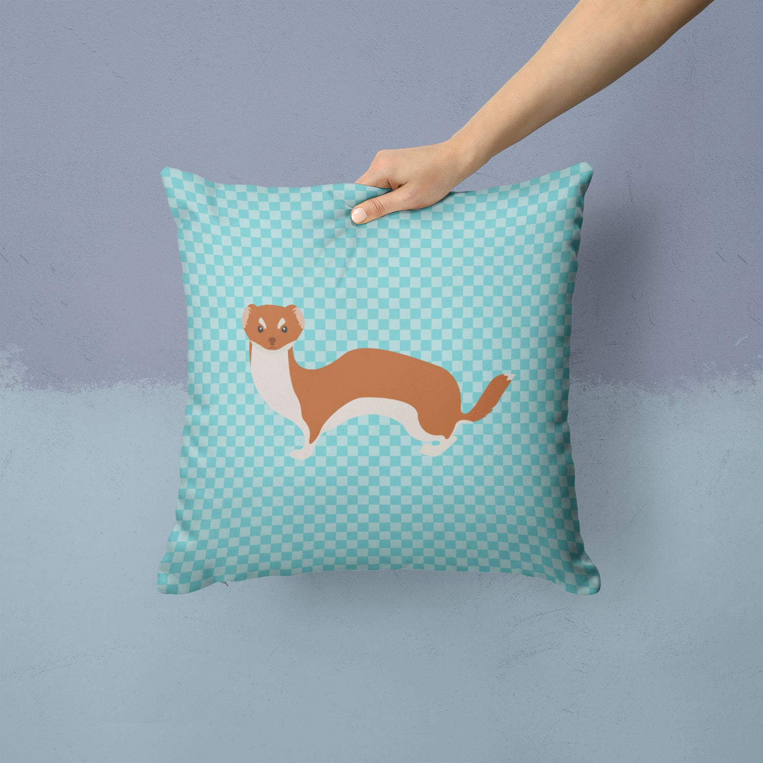 Weasel Blue Check Fabric Decorative Pillow BB8044PW1414 - the-store.com
