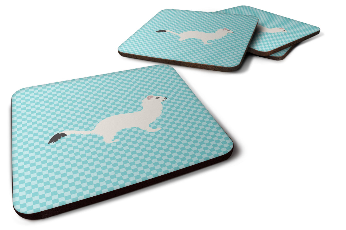 Stoat Short-tailed Weasel Blue Check Foam Coaster Set of 4 BB8046FC - the-store.com