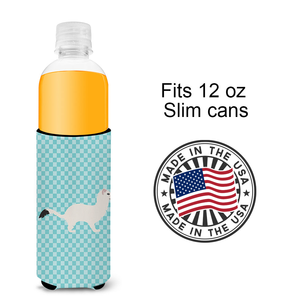 Stoat Short-tailed Weasel Blue Check  Ultra Hugger for slim cans