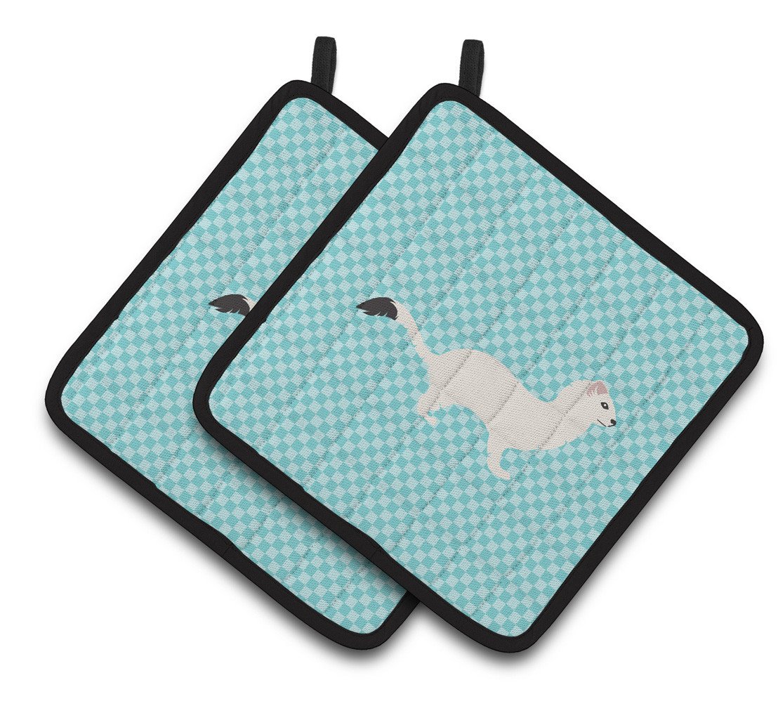 Stoat Short-tailed Weasel Blue Check Pair of Pot Holders BB8046PTHD by Caroline&#39;s Treasures