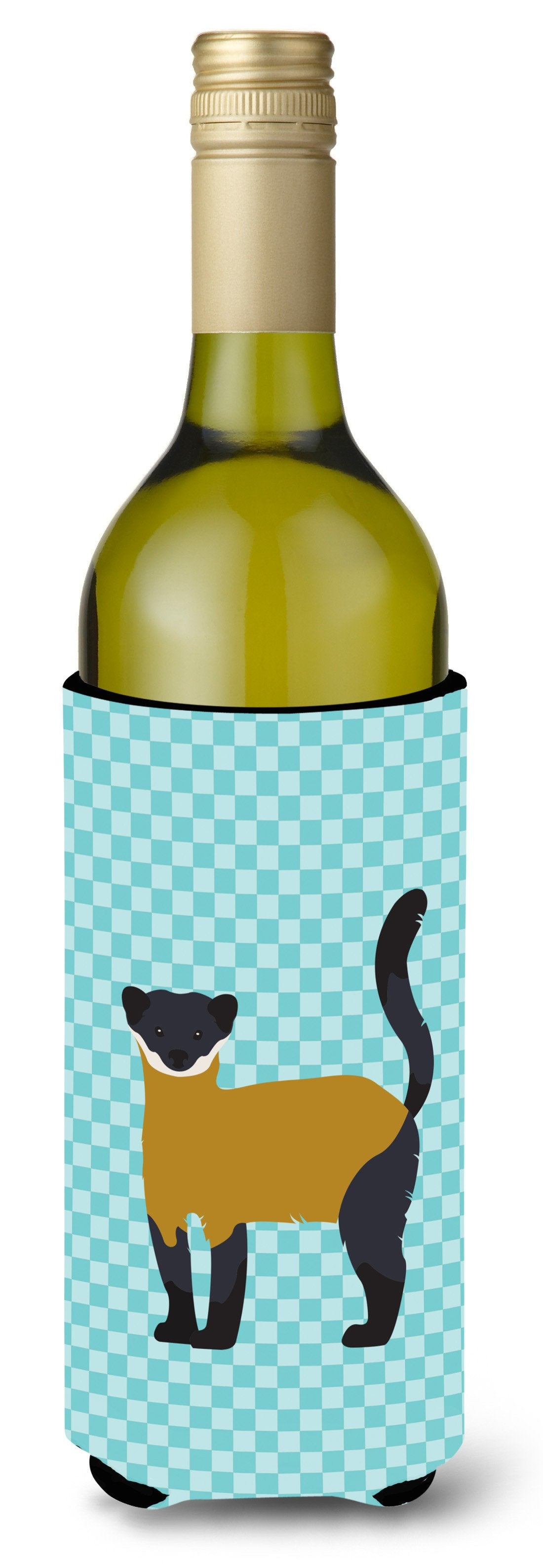Yellow-Throated Marten Blue Check Wine Bottle Beverge Insulator Hugger BB8048LITERK by Caroline's Treasures