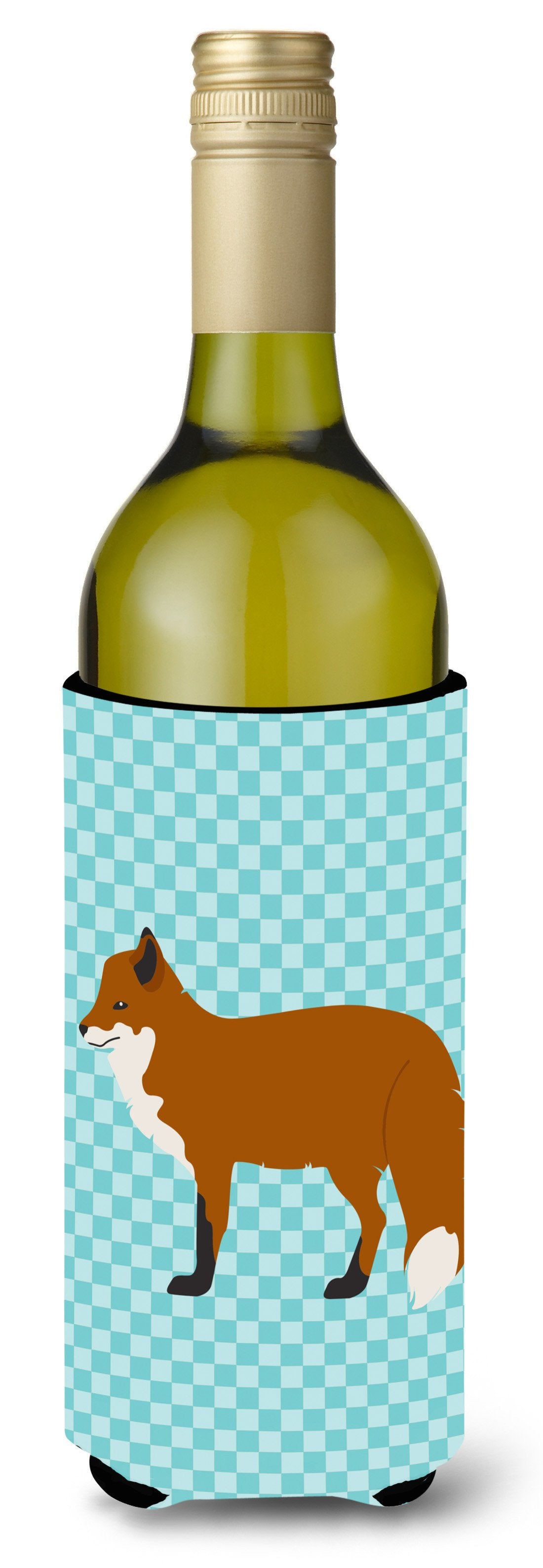 Red Fox Blue Check Wine Bottle Beverge Insulator Hugger BB8050LITERK by Caroline&#39;s Treasures