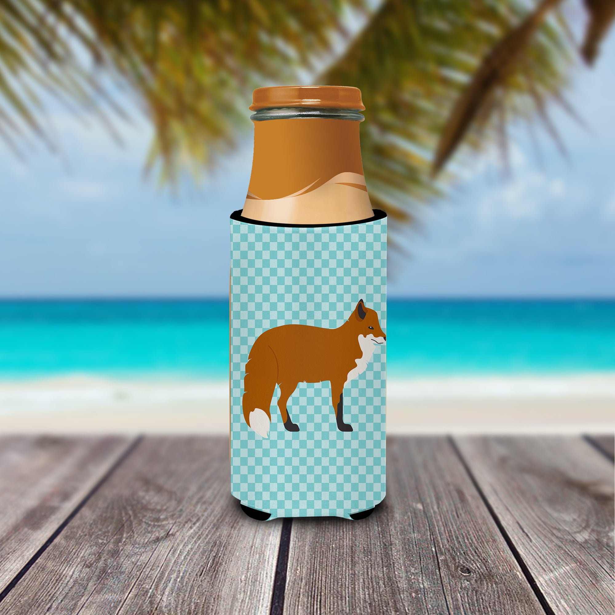 Red Fox Blue Check  Ultra Hugger for slim cans