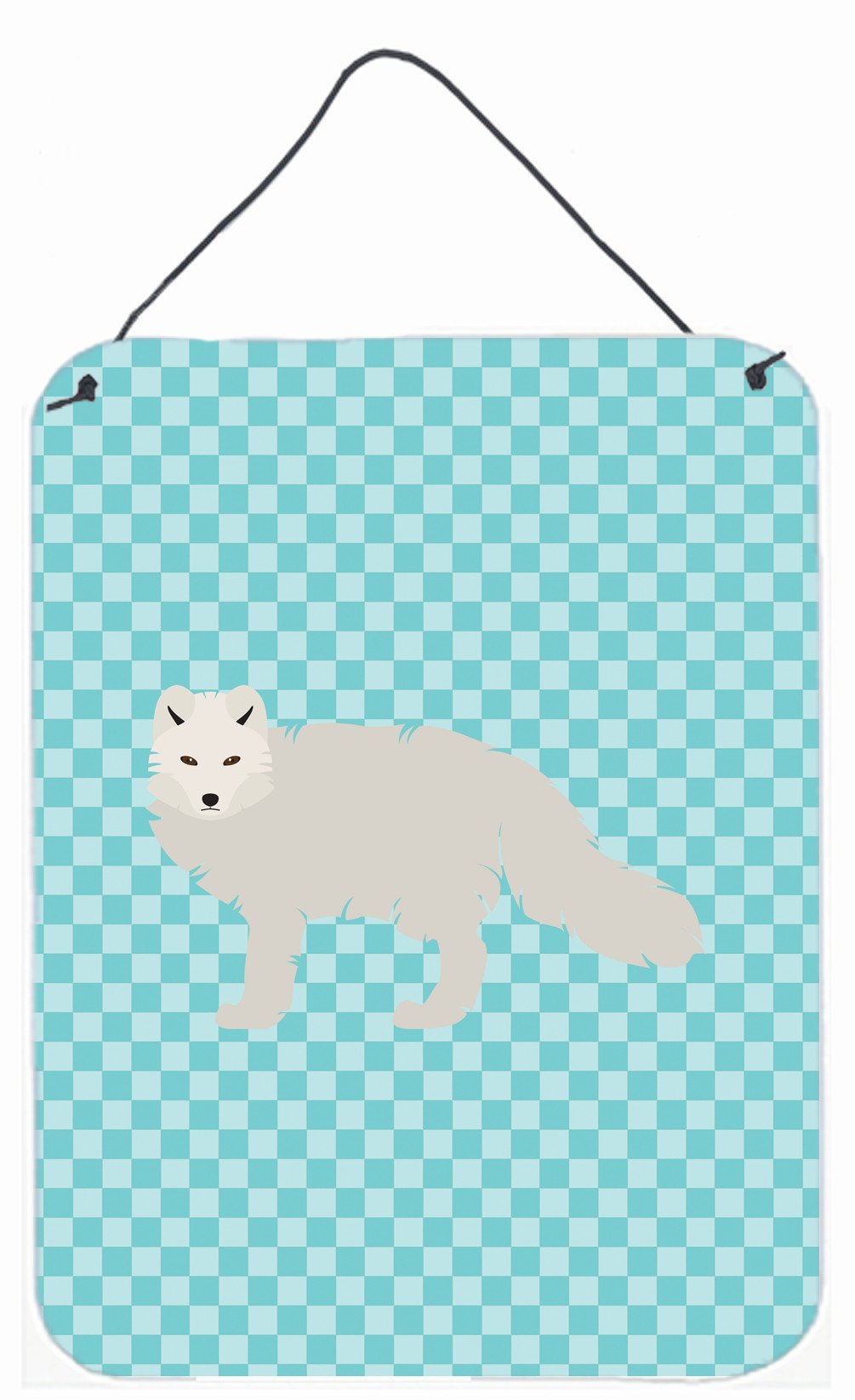 White Arctic Fox Blue Check Wall or Door Hanging Prints BB8051DS1216 by Caroline&#39;s Treasures